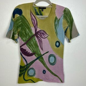 Diktons Barcelona Wool Blend Floral Pattern Short Sleeve Sweater Size S